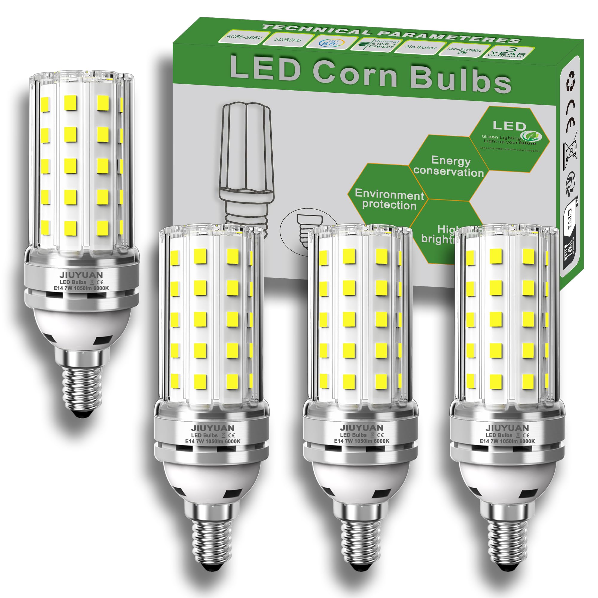 7W LED Glühbirne E14, 1050lm Kaltweiß 6000K, Energiesparende Lampen 80W Ersetzung, nicht Dimmbar, 4er Pack