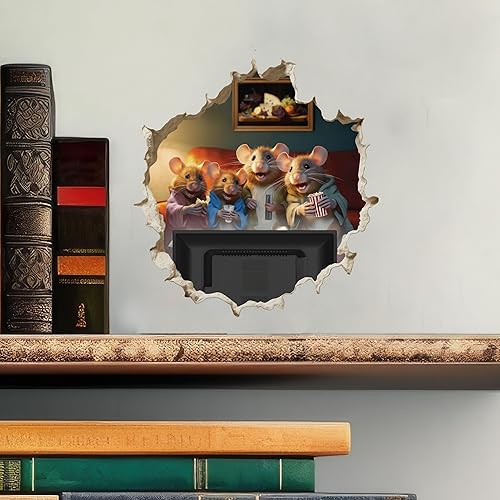 Miniatura 3 de Calcomanía de pared 3D con agujero para ratón, diseño de familia de ratones