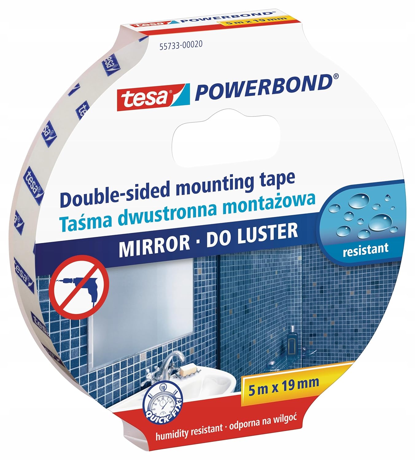 Tesa 55733-00020 Powerbond Mirror Double Sided Adhesive Tape