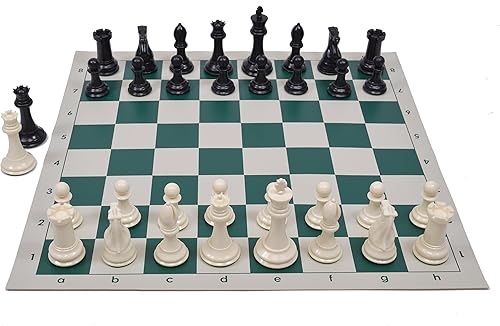 Miniatura 2 de Wholesale Chess Piezas cuádruples de ajedrez ponderadas y tablero de vinilo - Piezas marfilnegras - Tablero verde