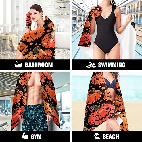 Miniatura 7 de Giyimgaf Divertidas toallas de baño de Halloween de 29 x 59 pulgadas para niños y niñas, de microfibra grande, de secado rápido, suaves y