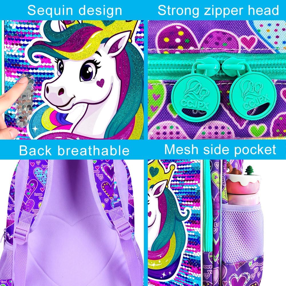 16" Backpack for Girls Boys 4-8, 3Pcs Kids Bookbag Set with Lunch Box, School Bag for Preschool Kindergarten