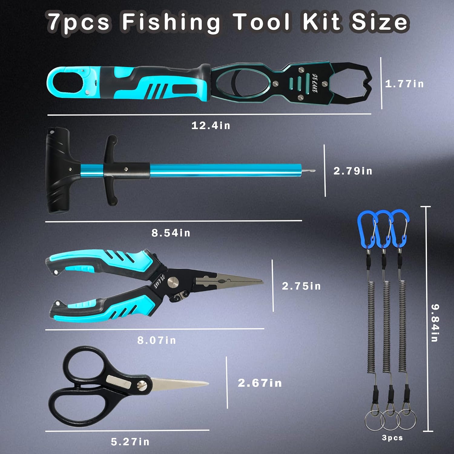 Selake 7 PCS Complete Fishing Tools Set, Fish Lip Gripper with Scale, Fishing Pliers, Hook Remover, Line Cutter & Scissors, Corrosion Resistant for Saltwater Freshwater Kayak Ice Fishing