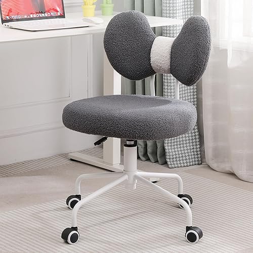 Bonita silla de escritorio con respaldo, cómoda silla de oficina pequeña con ruedas, silla giratoria ajustable sin brazos para oficina en casa, sala