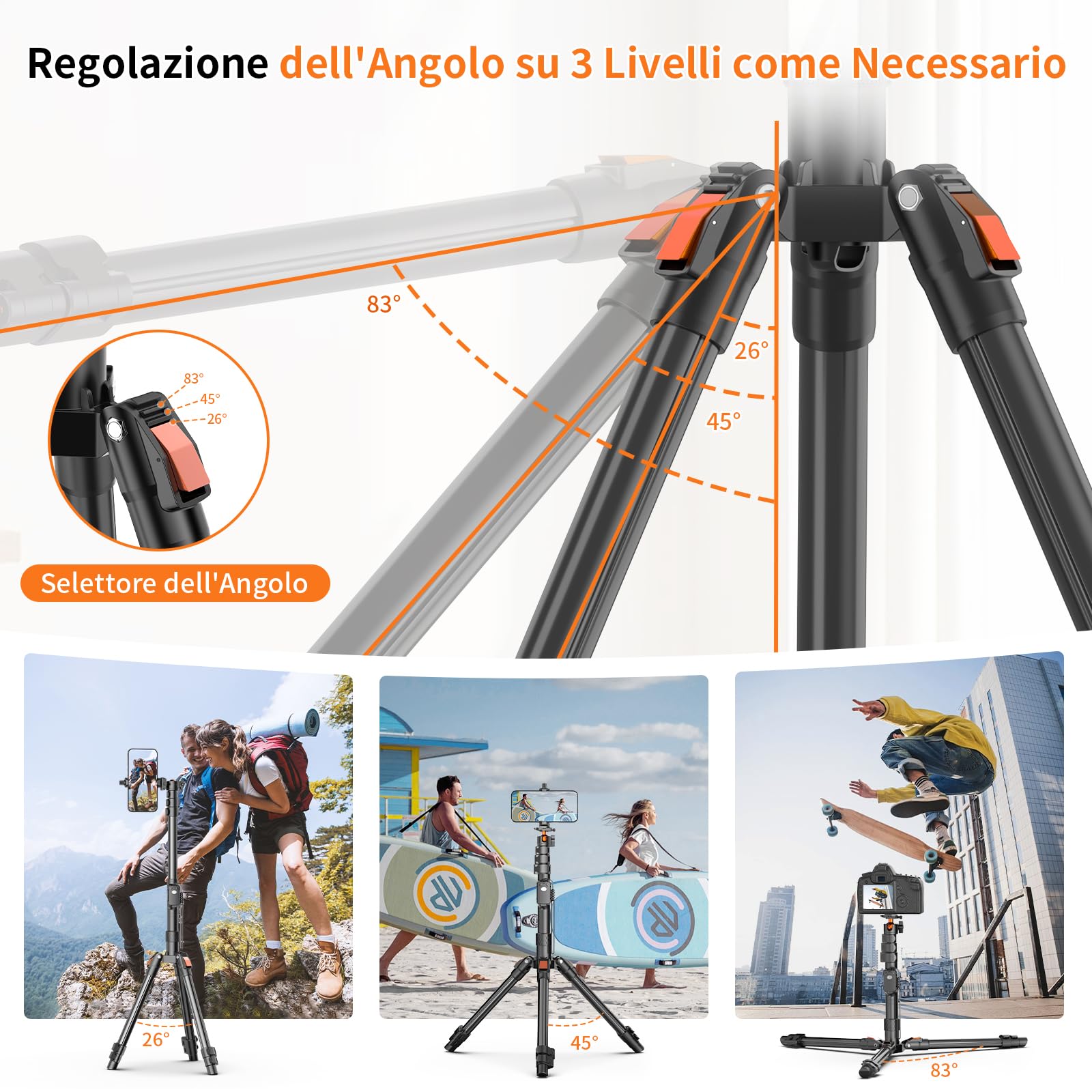 XXZU 191cm Treppiede per Fotocamera, Treppiede Smartphone con Telecomando in Alluminio, Tripod con Supporto per Telefono e Testa a Sfera a 360°, per Fotocamera/Smartphone/Anello Luce/Proiettore