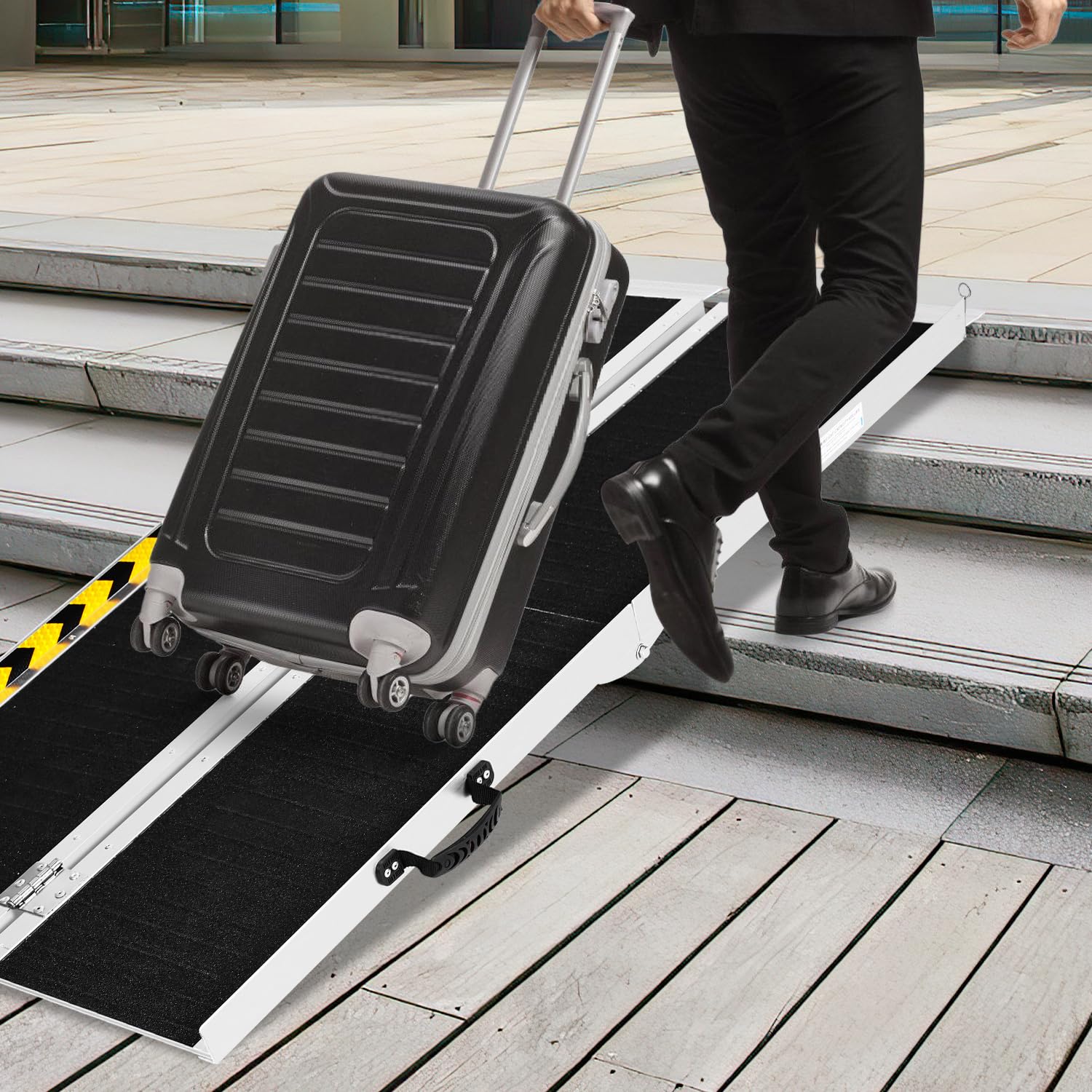 Rampe de fauteuil roulant pliable 152 cm, rampe pour fauteuil roulant, en aluminium, antidérapante, rail d'accès mobile, charge maximale 270 kg, rampe pliante pour escaliers, marches