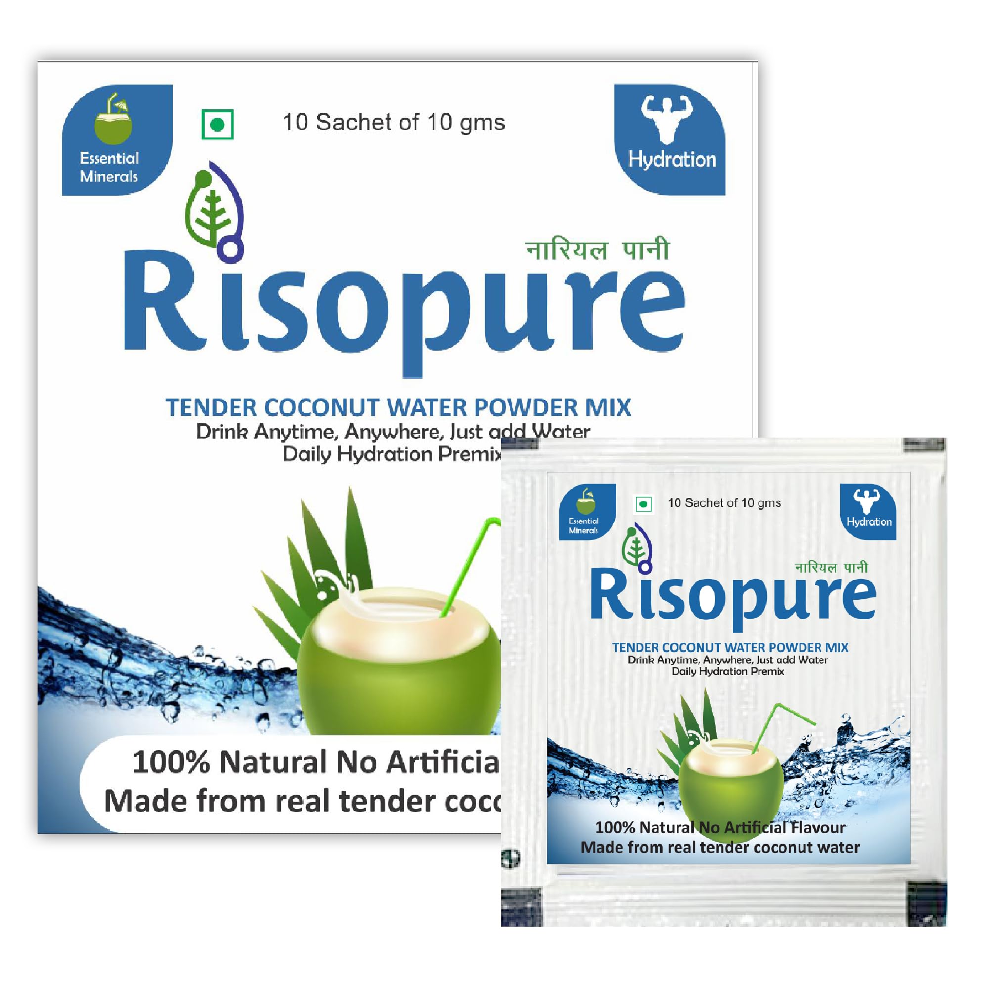 RISOPURE Tender Coconut Water Premix Powder | Instant Energy | Healthy Skin | Daily Hydration | Nariyal Paani | Pure and Raw Coconut Water | Enriched with Vitamins & Minerals 100 g (Pack of 10 Sachets)-image-25
