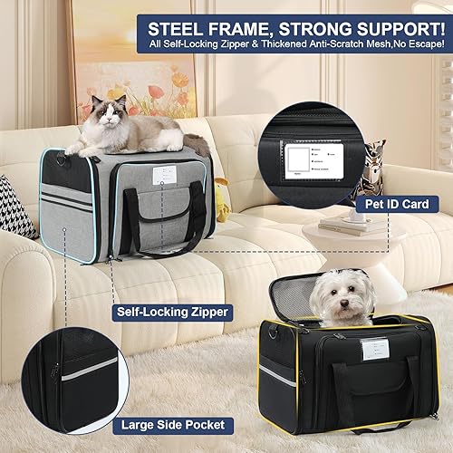 Vista 2 de Transportador suave para perros y gatos, aprobado por aerolíneas, para perros pequeños, lavable, transportador de viaje para gatos grandes