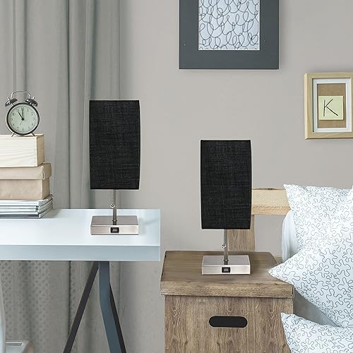 Miniatura 5 de Simple Designs LC2003-BLK-2PK - Juego de 2 lámparas de noche de carga USB, acero cepilladonegro