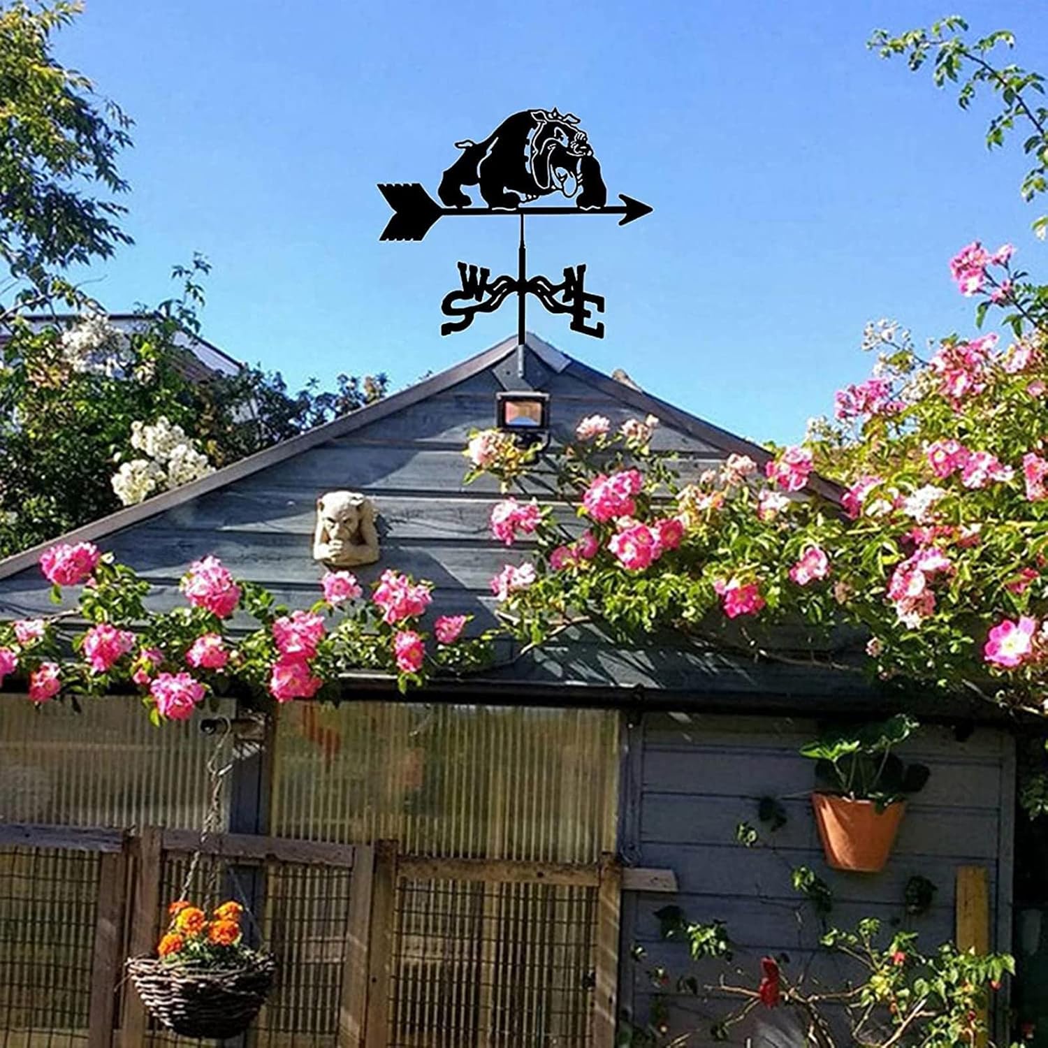 金属風見鶏 犬 ブルドッグ オーナメント 天気計 庭の杭 風向計 庭の庭の屋根 マウント 風向計