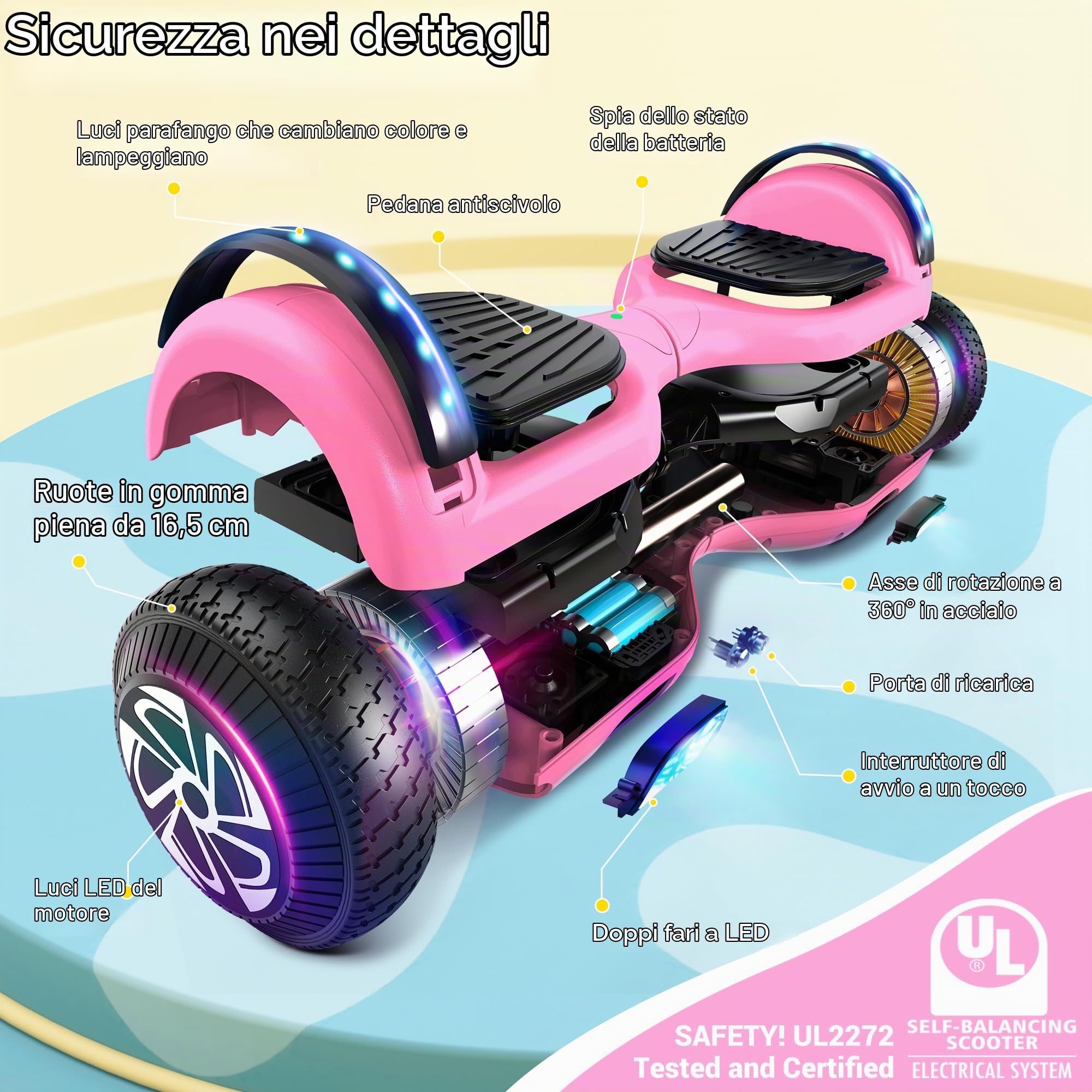 SISIGAD Hoverboard, Self Balancing Electric Gyropod 6.5 Inch Hoverboard Hover Scooter Board with Bluetooth Music, LED Lights for Kids