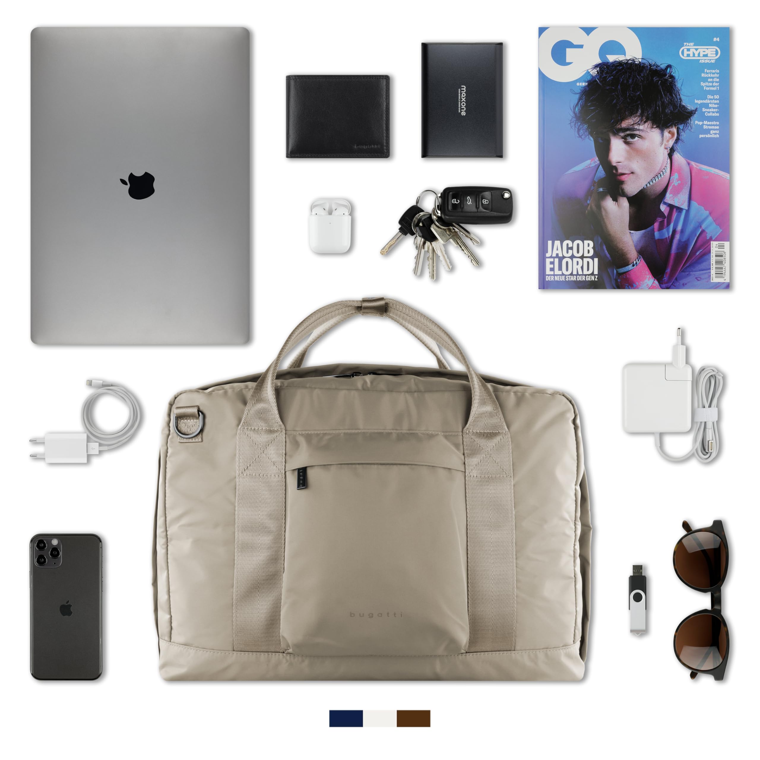 bugatti Elia Herren-Businesstasche aus Nylon, faltbare Aktentasche mit Laptopfach ca. 15"