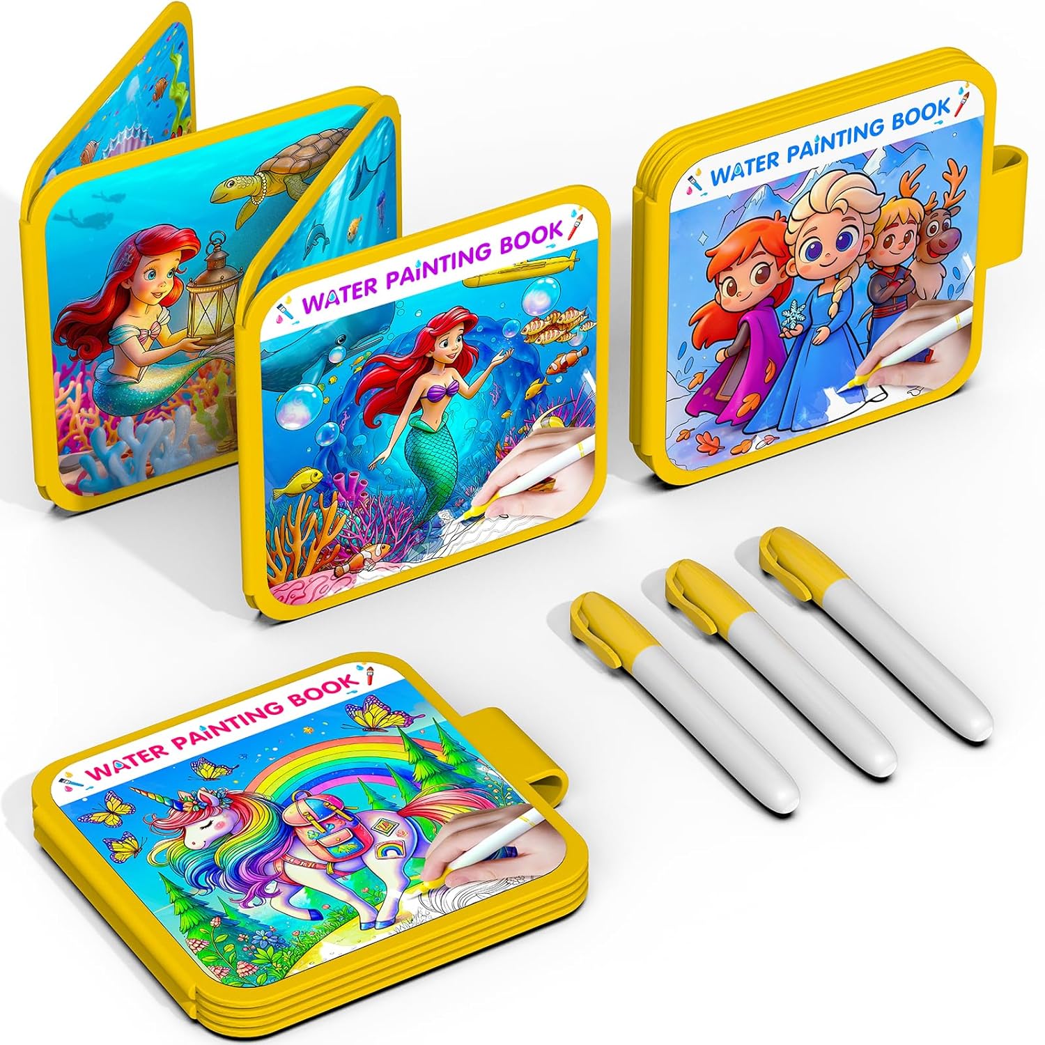 ZHOC Reusable Water Painting Books for Kids – 3 Pack Magic Water Reveal Coloring Books with Water Pens (Unicorn, Ice World & Mermaid) No-Mess Coloring Book Fun Travel Activity for Ages 3–8