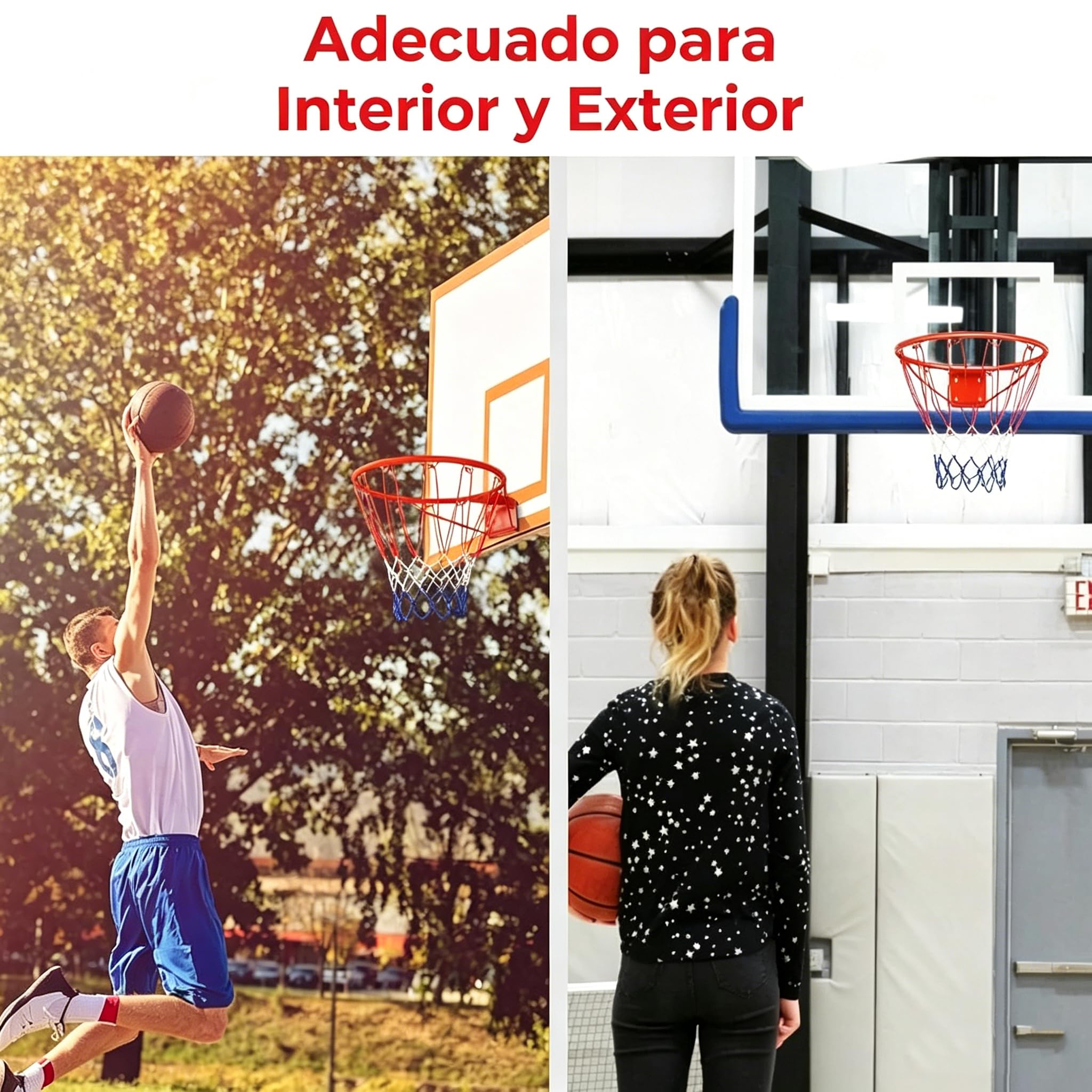 GYMAX Canasta de Baloncesto Montaje en Pared, 45 cm, Red con Anillo de Acero, Resistente Intemperie