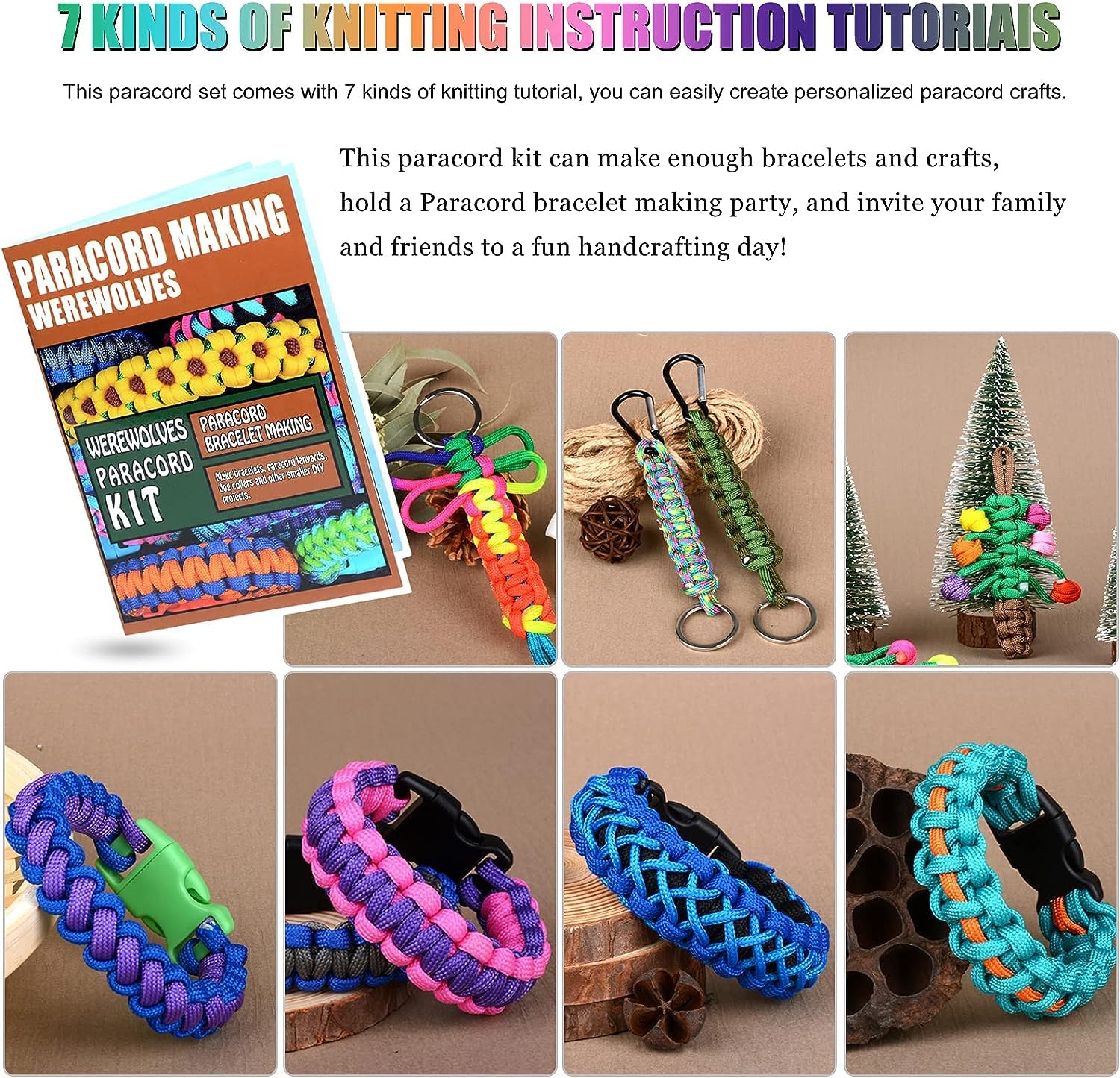 Kit Paracord 550 WEREWOLVES – 60 Colori, 3m Per Colore, Accessori E Istruzioni Per Braccialetti, Collari E Cordini
