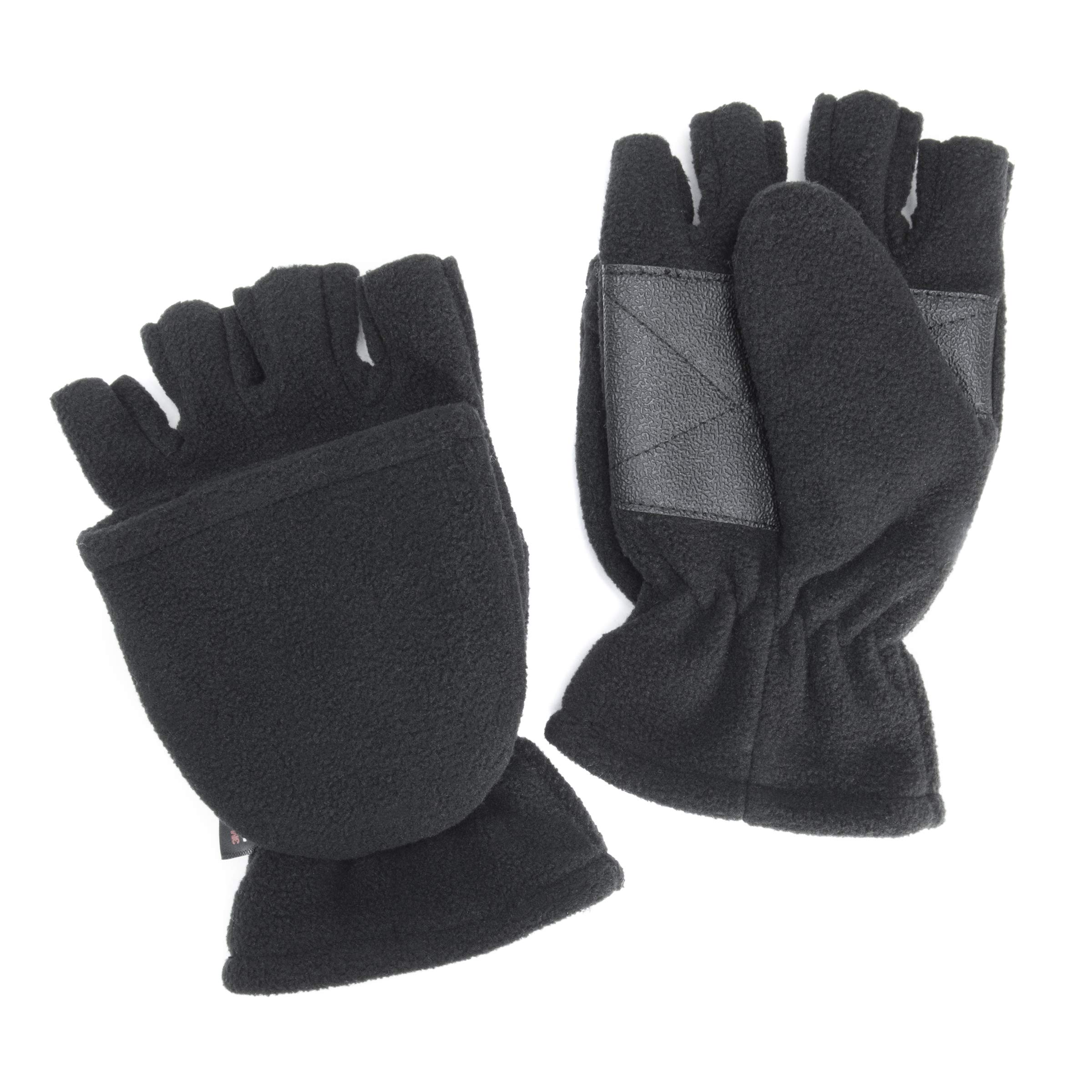 MUK LUKS mens Flip Mittens, Black, Large US