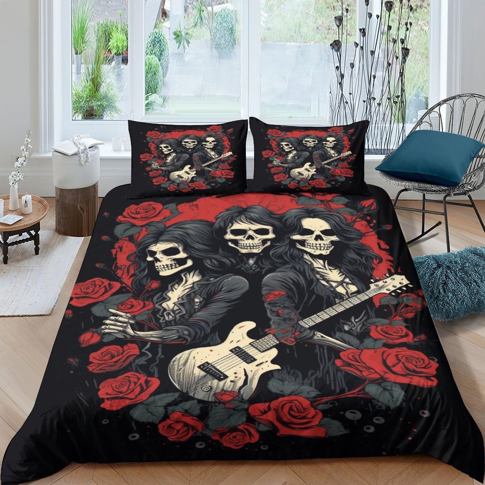 Bardys Style-6 Skeleton Band 3D Print Gothic For Teens And Adults Comforter Covers Quilt Cover Duvet Cover With Zipper Closure Bedding Set With Pillow Cases Soft Microfiber 3 Pieces King（220X240cm）