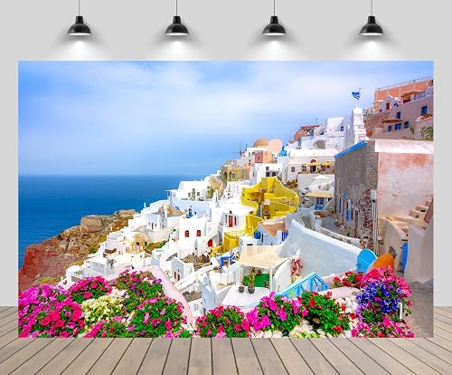 chnywork 7x5ft Greece Photography Backdrop Santorini Island Oia Village Aegean S
