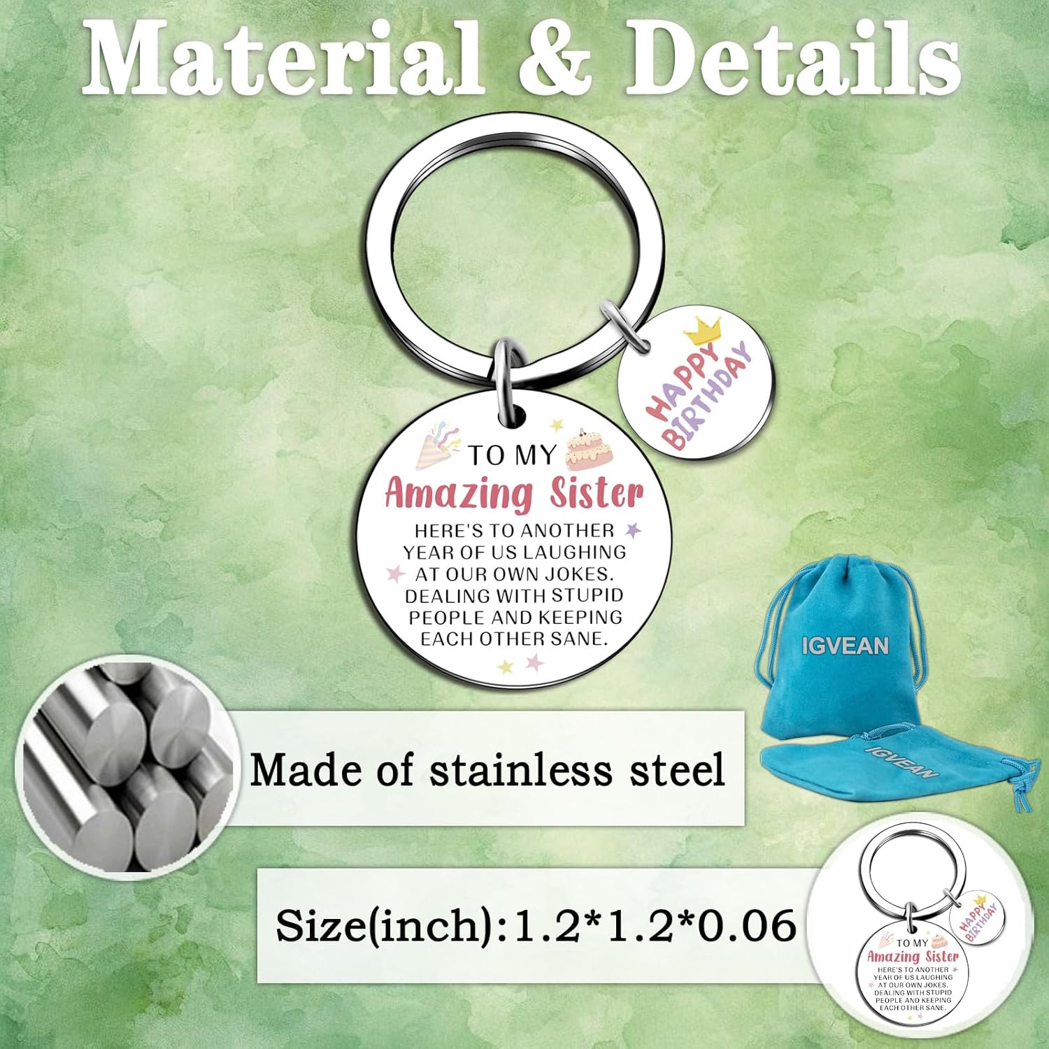 igvean Valentines Day Gifts for Sister Sisters Birthday Gift Cute Keychain Sisters Gifts from Sister Best Friend Coworker Besties Happy Birthday Keychain Christmas Stocking Stuffers for Women - Image 7