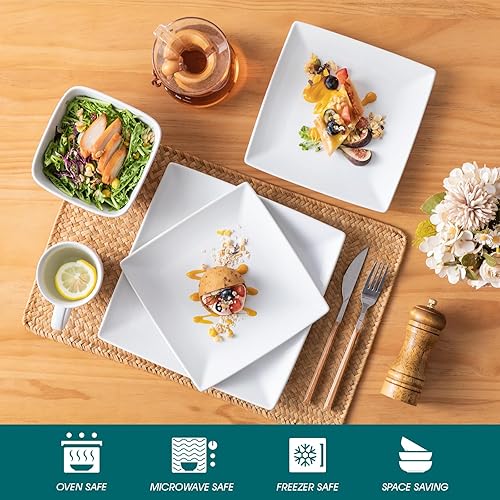 Miniatura 4 de vancasso Soho Juego de Vajilla de 24 Piezas, Juego de Mesa Cuadrado de Gres Blanco, Plato de Cena, Plato de Postre, Juegos de Tazas y Platos para
