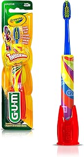 GUM Crayola Twistables Kids' Toothbrush with Fun Twisting Head, Soft, Ages 3+, Colour Varies, 4 Toothbrushes (4 Packs of 1 Toothbrush)