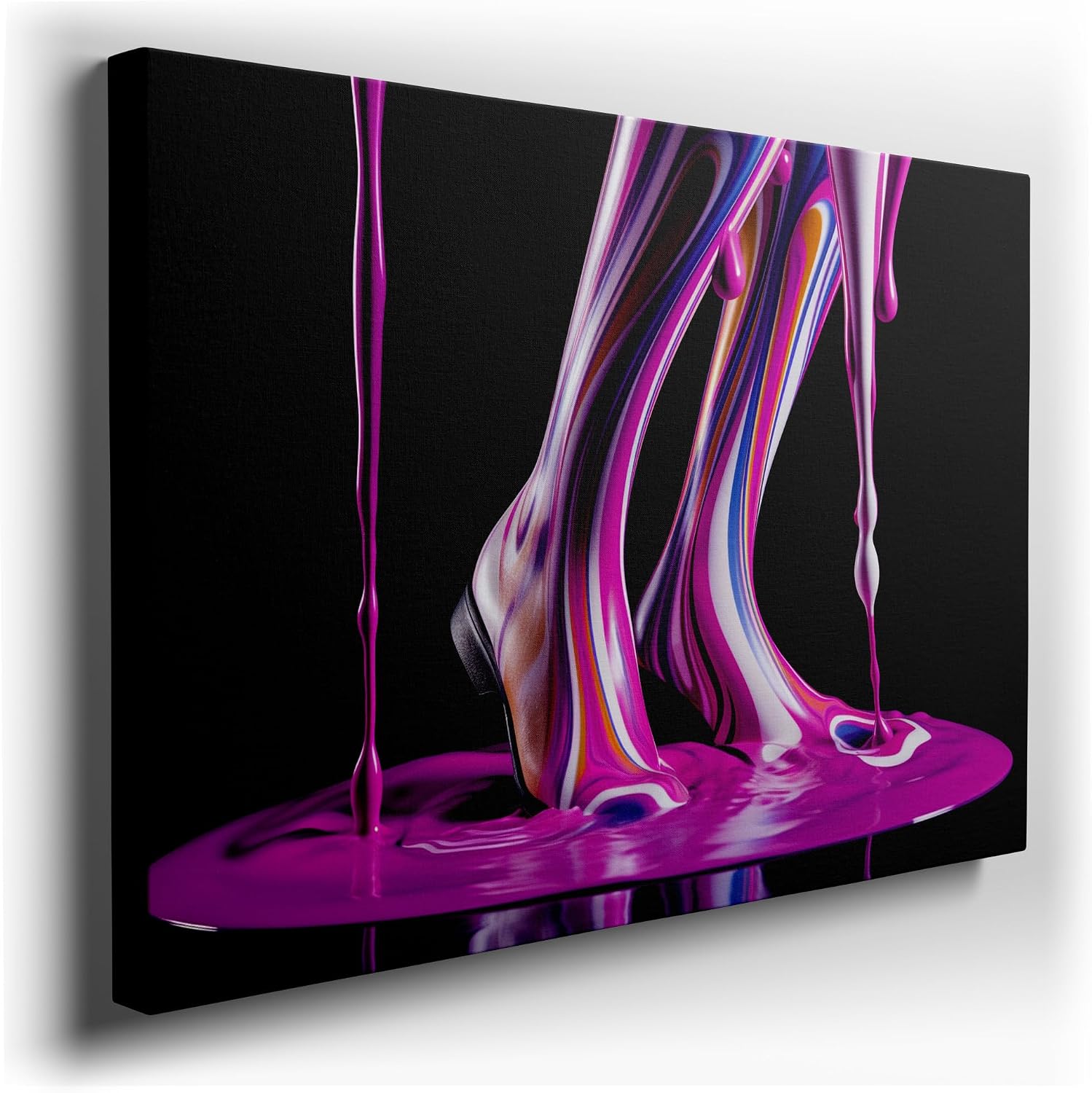 Canvas for Living room. Elegant Chaos: A Symphony of Color Flowing from an Abstract High-Heeled Masterpiece, 27 x 18 inch Canvas Wall Art - Contemporary Masterpieces - Modern Home Decor