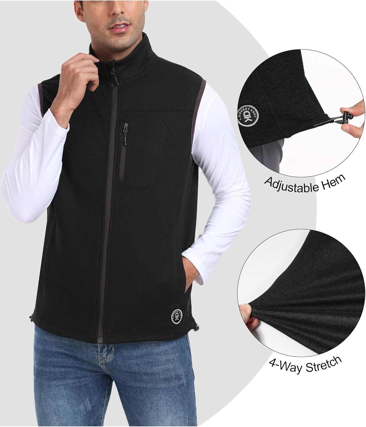 Little Donkey Andy Men's Warm Fleece Vest Windproof Sleeveless Full-Zip Jacket for Golf Hiking Running Travel