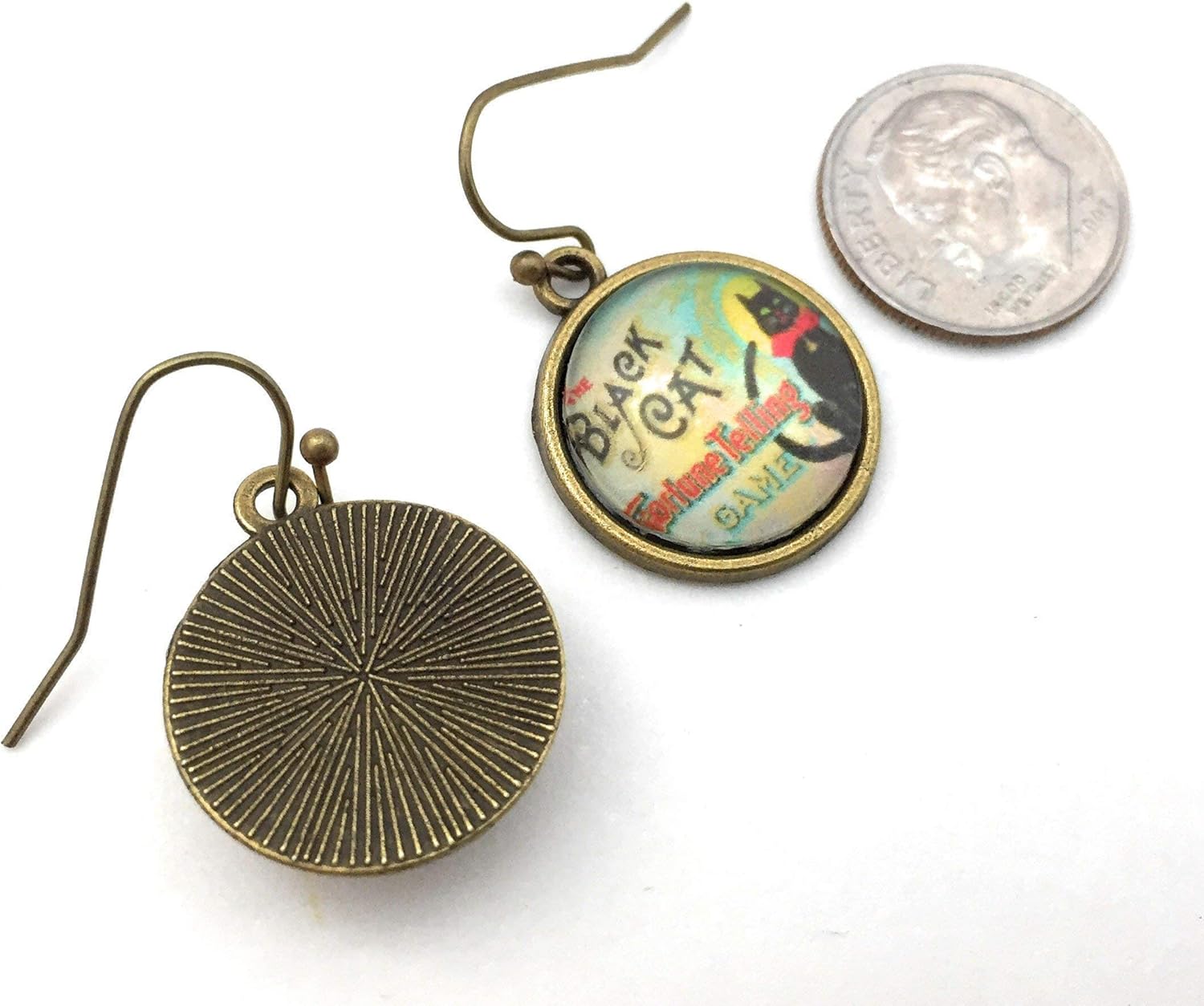 Black Cat Earrings - Vintage Fortune Teller Game - Handmade