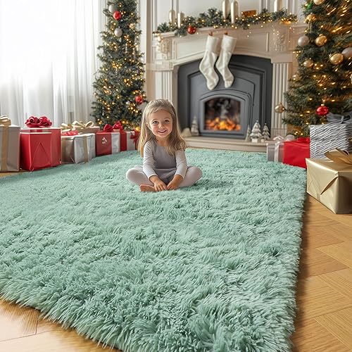 Miniatura 67 de Amdrebio alfombras azules y púrpuras de arcoíris de sirena para decoración de habitación de niñas, alfombras de área de 5 x 8 pies mullidas y kawaii