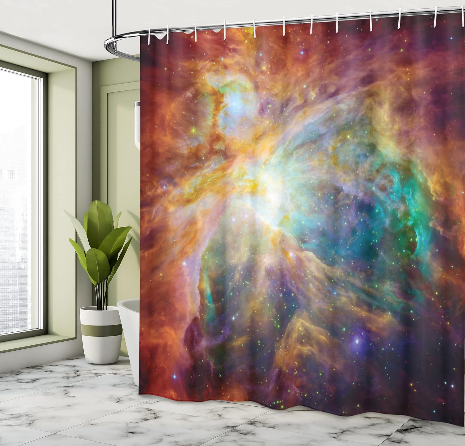 Outer Space Decor Shower Curtain by Ambesonne, Universe Abstract Nebula Galaxy Chakra Infinity Psychedelic Photography Print, Polyester Fabric Bathroom Set with Hooks, 69 X 70 Inches, Multicolor