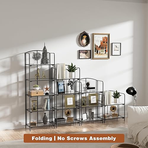 Miniatura 72 de Crofy - Estantería plegable sin montaje para sala de estar, estante plegable blanco de 5 niveles para oficina en casa, organizador de almacenamiento
