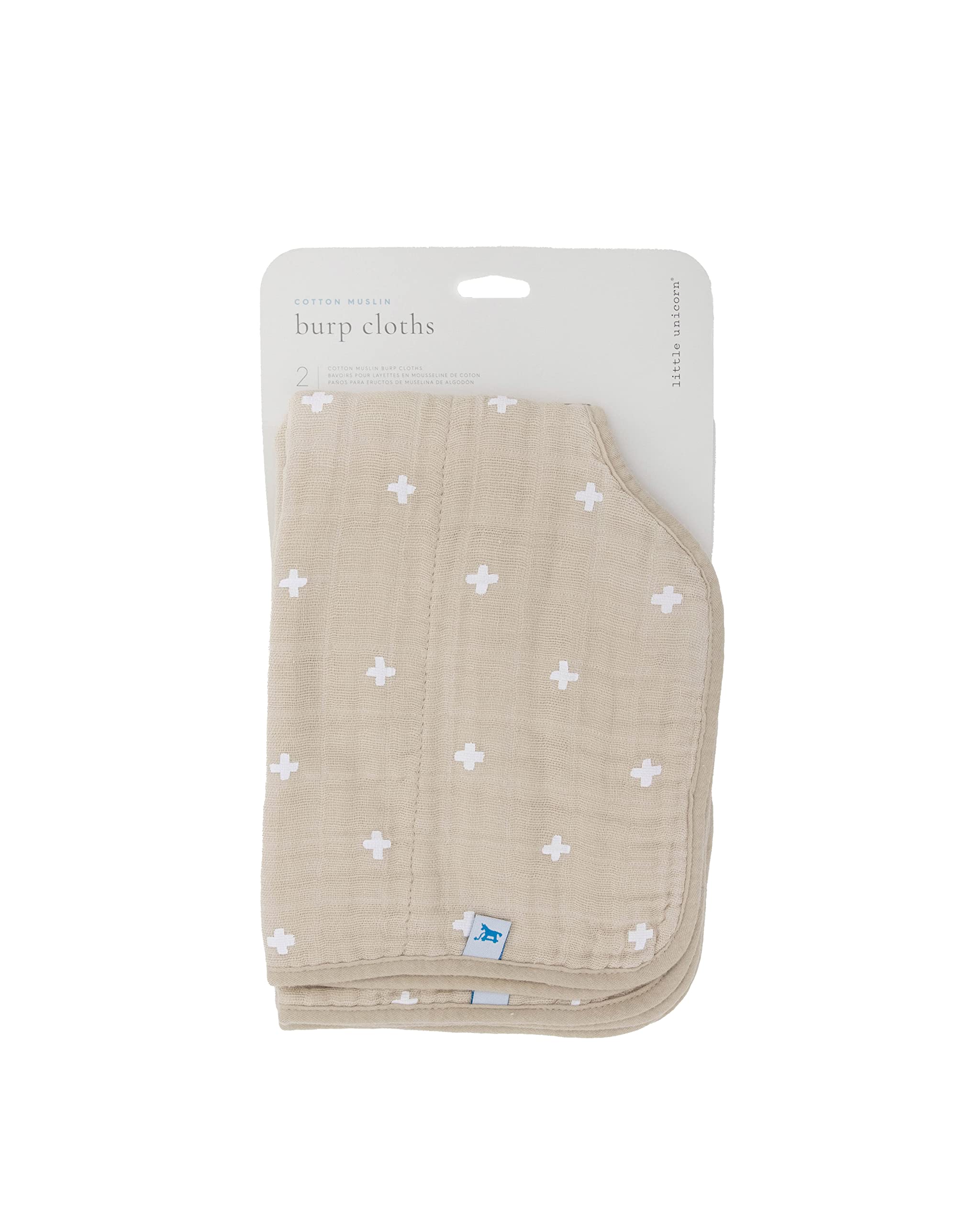 Little Unicorn 2 Pack Cotton Muslin Burp Cloths | 100% Cotton | Multi-Layer | Ultra Absorbent & Soft | Ergonomic Design | Burping Newborn Baby | Reversible | Large 21”x14” | Taupe Cross-image-30