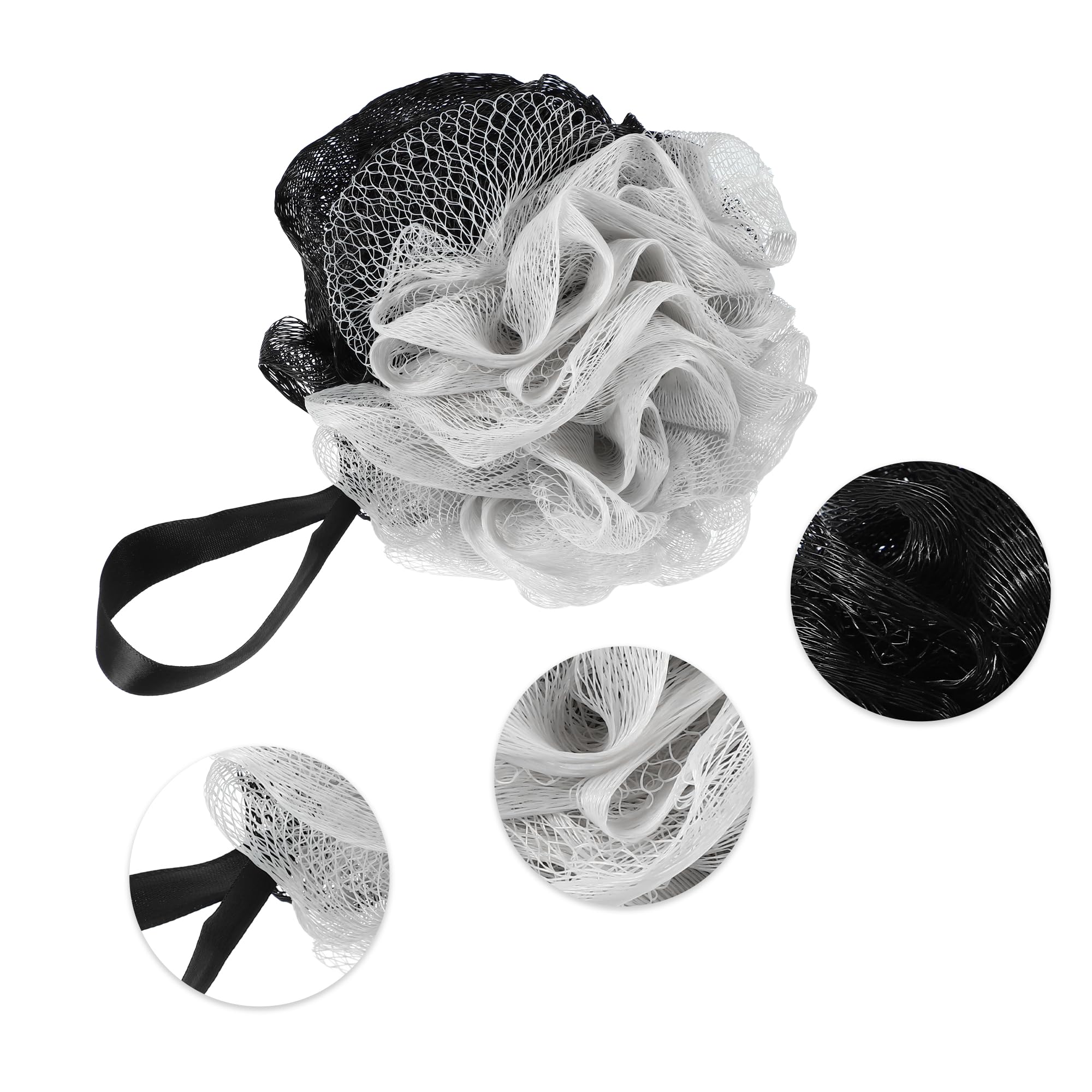 VOCOSTE Bath Shower Loofah Sponge Body Puffs for Bathroom 5.31"x4.33" Gray Black 1 Pc - Image 4