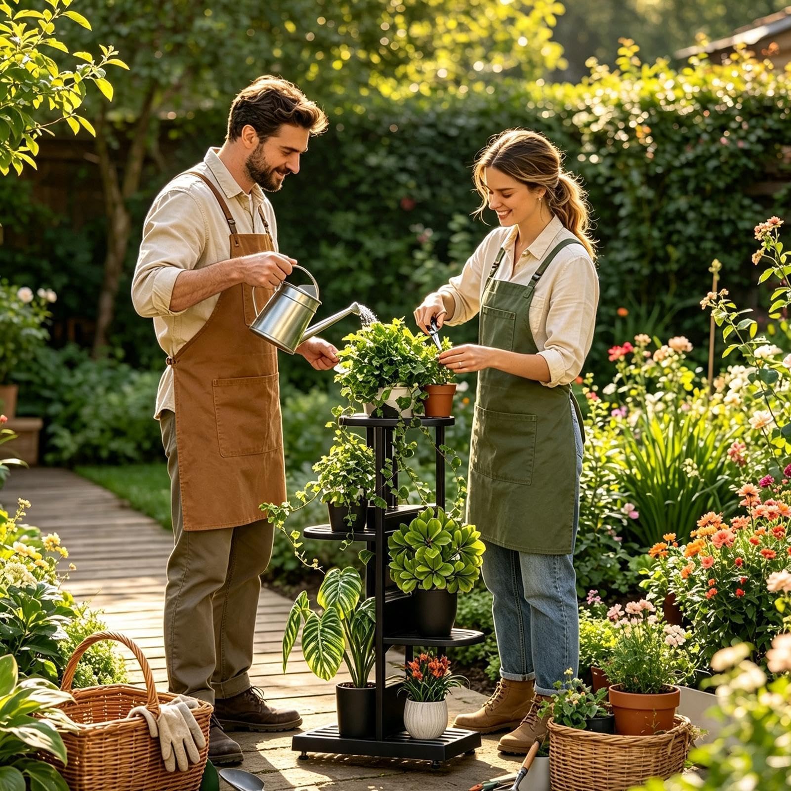 Supporto per piante per esterni, 4 ripiani, , resistente e | Supporto per vasi da fiori per interni ed esterni, giardino, terrazza, balcone e soggiorno