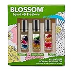 Blossom Roll on Perfume for Women Alcohol Free Rollerball Perfume Oil with Essential Oils, Infused with Real Flowers, Made in USA, 0.3oz, 3 pack Mini Gift Set, Hibiscus/Honey Jasmine/Rose