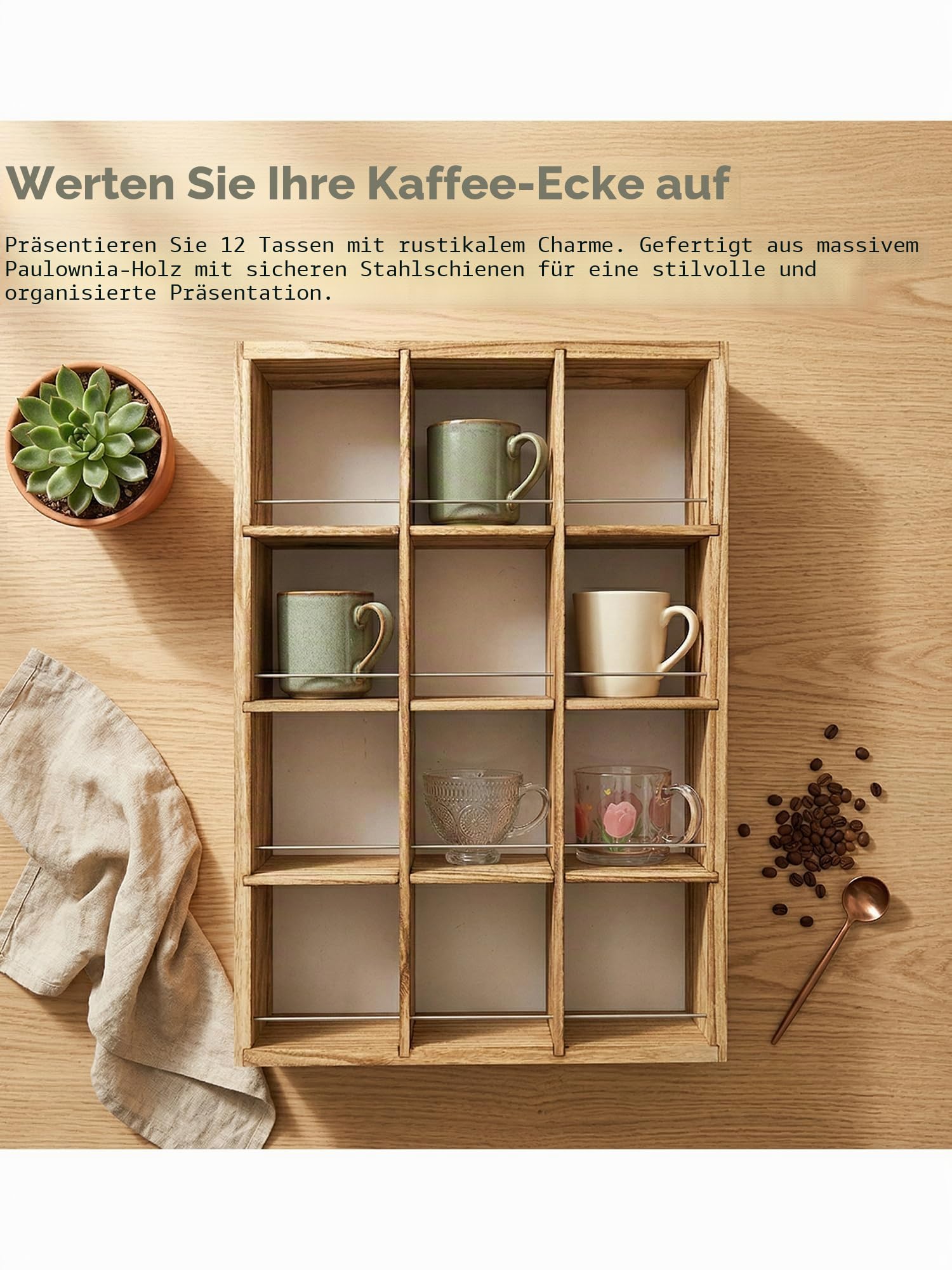Wandmontiertes Kaffeebecher-Präsentationsregal, 43,2 x 63,5 cm, großes Holzregal, Becherhalter, Schattenbox, Regal, rustikales Becherregal, Schnapsgläser, Vitrine mit 12 Fächern (Carbon)