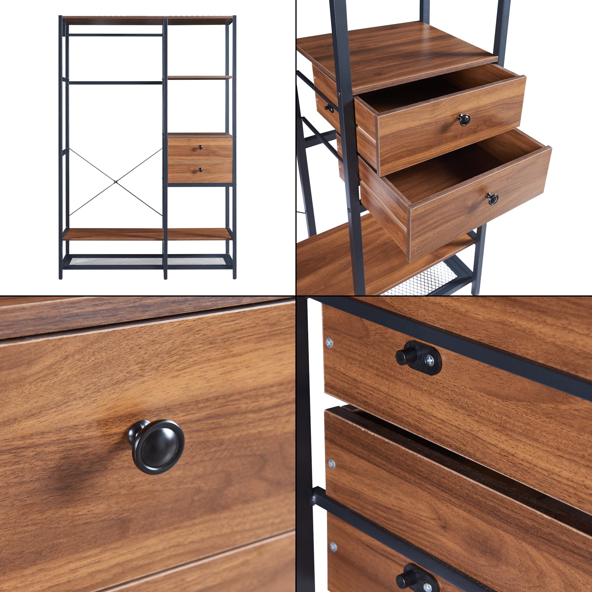 Armadio Aperto Guardaroba 180x120x40 Cm | Con Cassetti, Ripiani E Asta Appendiabiti | MDF Noce - Foto 9