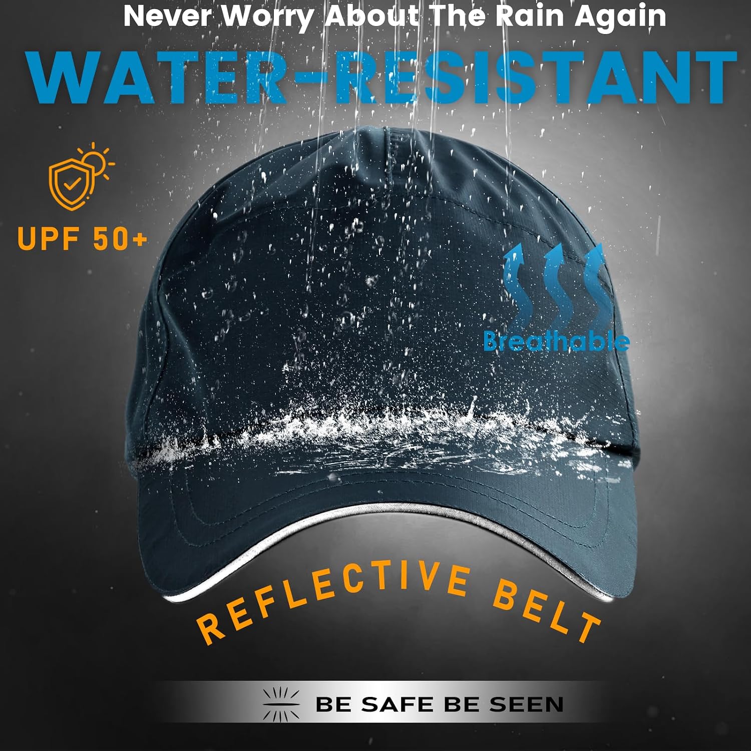 Mens Waterproof Baseball Cap UPF 50+ Sun Protection Windproof Breathable Unisex Quick Dry Outdoor Rain Hat