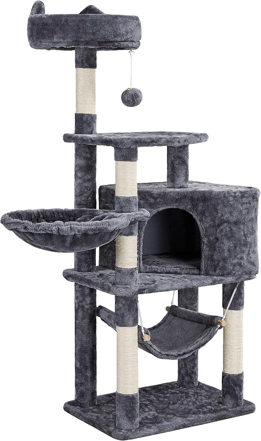 Yaheetech Multi-Level Cat Tree Condo 54.5in, with Large Perch, 2.8in Sisal Scratching Posts, Hammock, Basket, Fuzzy Ball, Stable Cat…