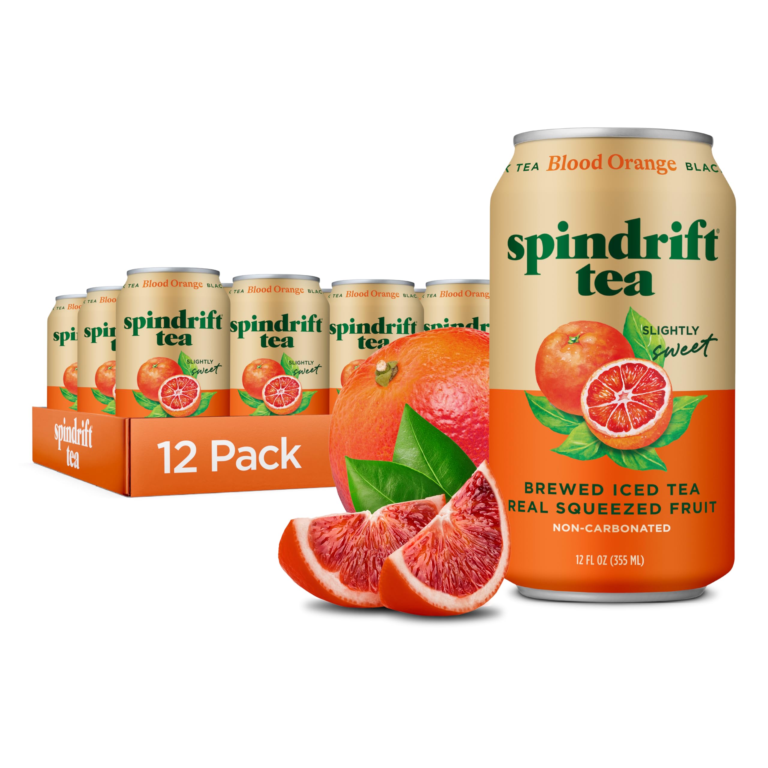 Spindrift Brewed Iced Tea, Blood Orange Black Tea, Made with Real Squeezed Fruit, No Carbonation, 12 Fl Oz Cans, Pack of 12 (Only 27 Calories per Can)