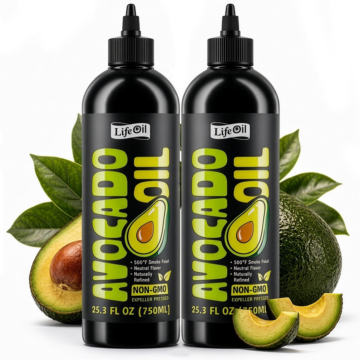 Pure Avocado Oil for Cooking, Squeeze Bottles, 50.6 fl oz (2 x 25.3 fl oz)