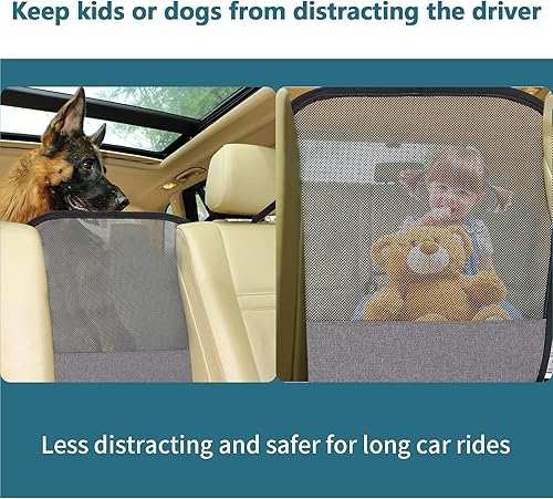 Miniatura 3 de Petsfit Barrera de coche para perro, barrera para mascotas, malla para asiento trasero de perro con cuerda de ajuste y gancho, adecuada para