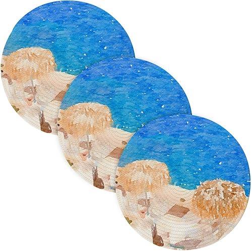 3 Pcs High Heat Trivet for Hot Pots and Pans 15in Cotton Thread Weave Heat Resistant Pad Holder for Teapot Kitchen Pan Protector Santorini Small