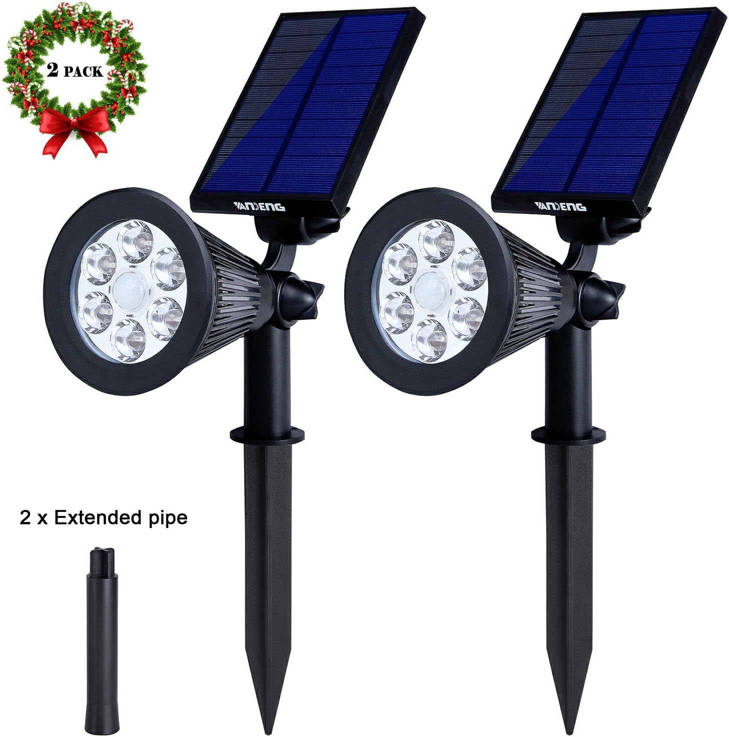 Solar Spotlights Outdoor,Upgraded Vandeng Motion Sensor Solar Powered Security 6 LED Landscape Light, Auto On/Off Waterproof Wall Tree Light for Patio Porch Path Deck Garden Garage Driveway (2-Pack)