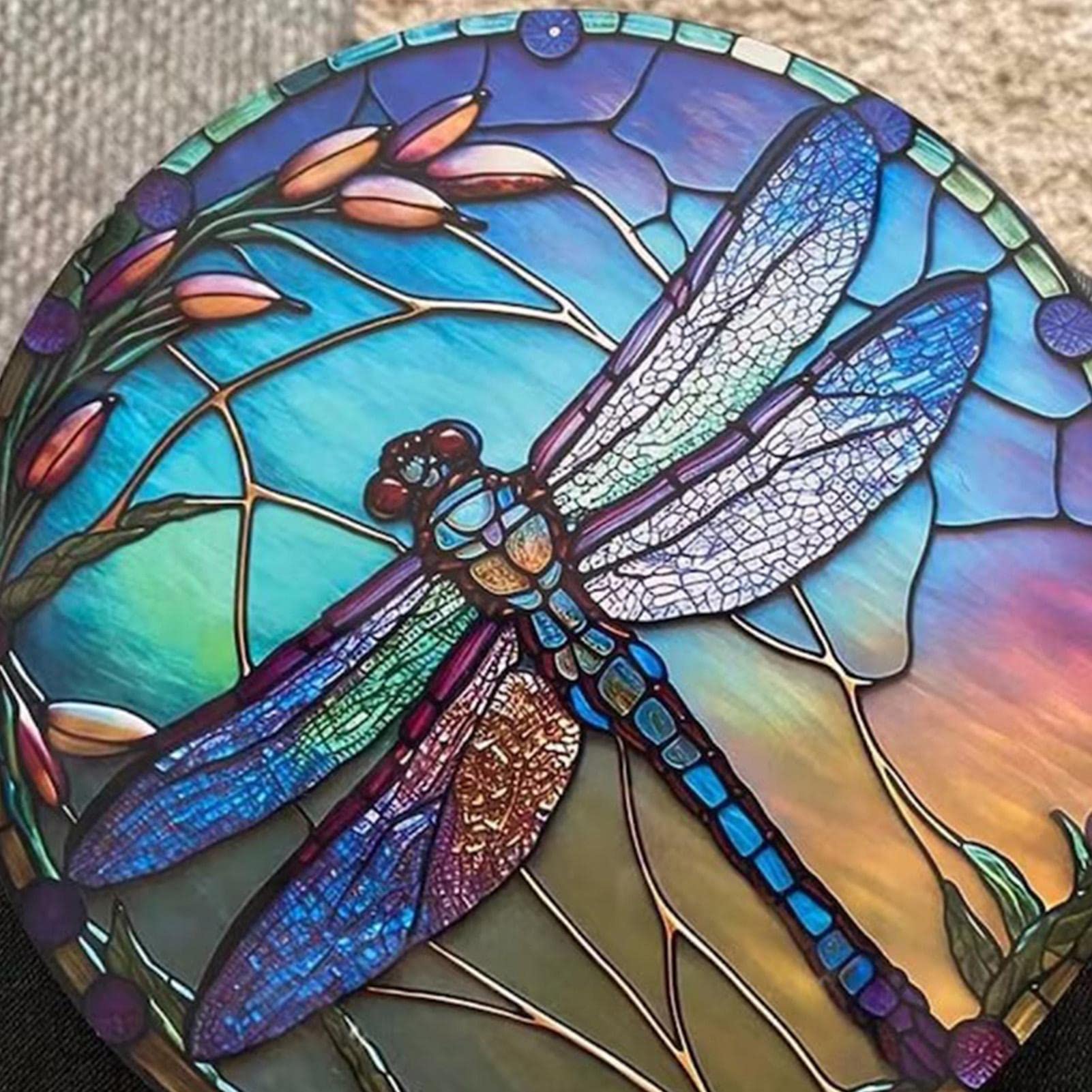 ハ*8様 ステンドグラス パネル 花とトンボ 約72×57cm 壁掛け オブジェ ハ*8様 ステンドグラス パネル 花とトンボ 約72×57cm 壁掛け オブジェ