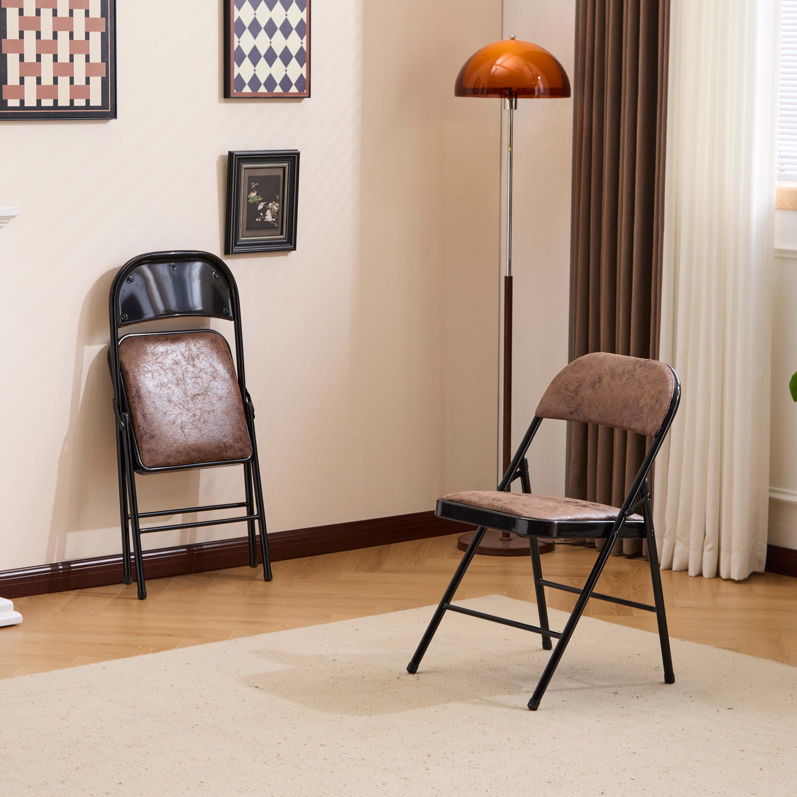 Balama Lot de 2 chaises Pliantes, rembourrées, avec Cadre en métal et Tissu, Peu encombrantes, Charge maximale : 150 kg, pour Jardin, Cuisine, Bureau, Marron/Noir
