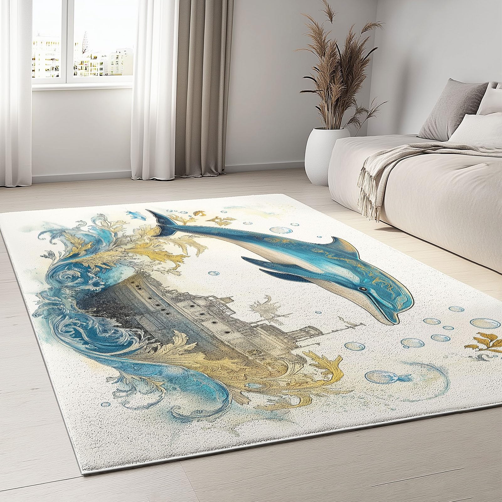 Tapis salon dauphin beige intérieur extérieur pour sublimer votre terrasse et chambre