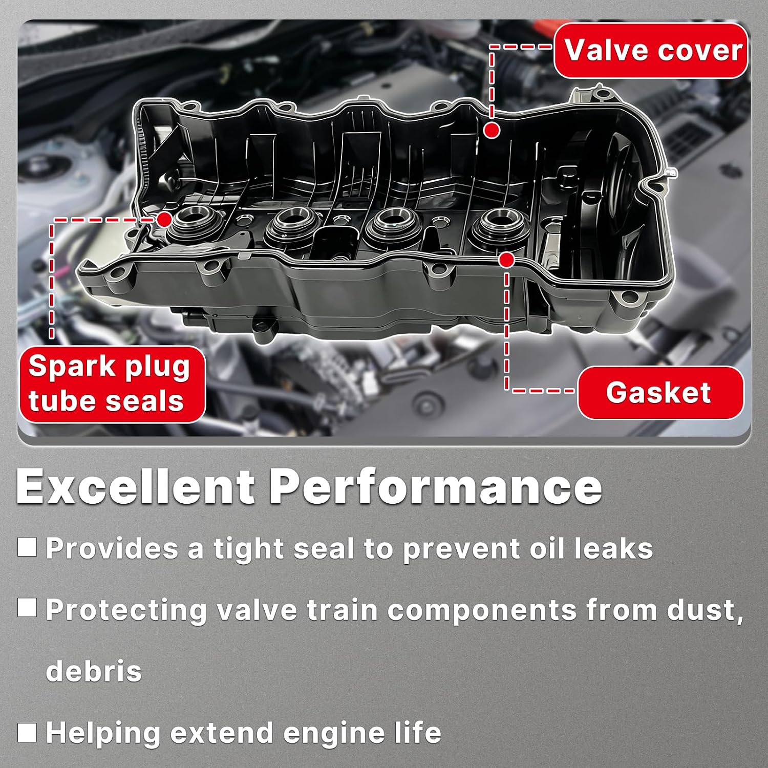 12310-5BA-A01 Engine Valve Cover Compatible with 2016-2025 H-onda Civic 2018-2022 Accord 2023-2025 HR-V 2019-2024 A-cura RDX 2021-2024 TLX 2.0L L4 Replace 123105BAA01 12310-RPY-G01 12310RPYG01