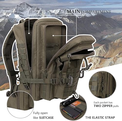 Vista 101 de Mochila táctica militar para campamento de 3 días, equipo de asalto para transportar carga, ligero y modular, Negro