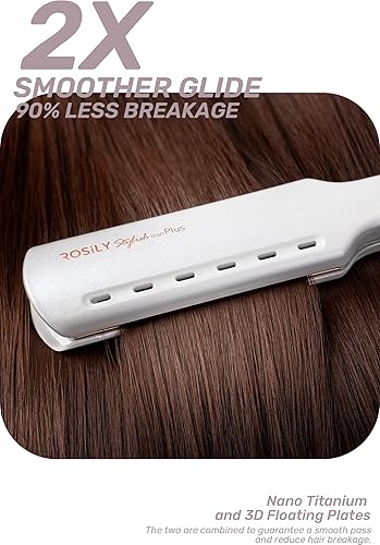 Miniatura 5 de ROSILY Plancha plana ancha profesional  Plancha de cabello de titanio grande de 175 pulgadas deslizamiento súper suave sin pellizcos temperatura